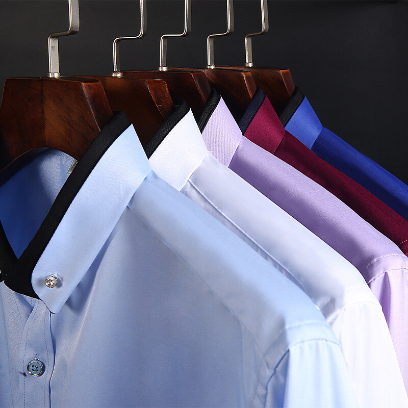 Luxus férfi közösségi ingek Divat Őszi hosszú ujjú üzleti alkalmi ruha Vasalásmentes ránctalanító karcsúsított fekete férfi ruházat