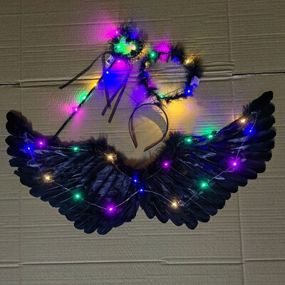 LED gaismas eņģeļu spalvu spārni Tutu mirdz tumsā kāzu dzimšanas dienas ballīte Cosplay princese feja, pieaugušais mazulis, gaišs spārns