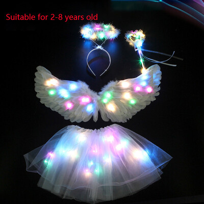 LED gaismas eņģeļu spalvu spārni Tutu mirdz tumsā kāzu dzimšanas dienas ballīte Cosplay princese feja, pieaugušais mazulis, gaišs spārns