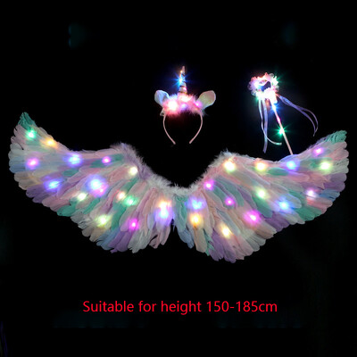 LED gaismas eņģeļu spalvu spārni Tutu mirdz tumsā kāzu dzimšanas dienas ballīte Cosplay princese feja, pieaugušais mazulis, gaišs spārns