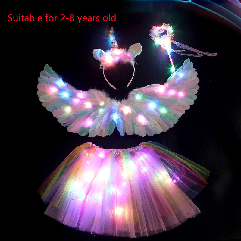 LED gaismas eņģeļu spalvu spārni Tutu mirdz tumsā kāzu dzimšanas dienas ballīte Cosplay princese feja, pieaugušais mazulis, gaišs spārns
