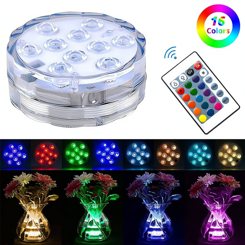 10 Led tālvadības pults līdzstrāvas 6 V RGB iegremdējamais apgaismojums ar akumulatoru darbināms zemūdens nakts lampas dīķa peldbaseina ballītes dekorēšana