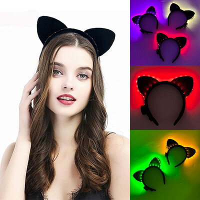 LED Cat Ears Peapael Cute Light Up Peapael helendav Fancy Animal juuksepaelad ööklubi rave peokontsert juukseaksessuaarid