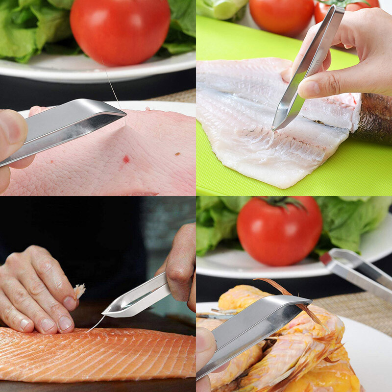 2Gb Zivju kaulu pincetes Nerūsējošā tērauda plakanas slīpās knaibles Knaibles Matu knaibles Pin Kaulu noņemšana Jūras velšu noņemšanas Klips virtuves rīks