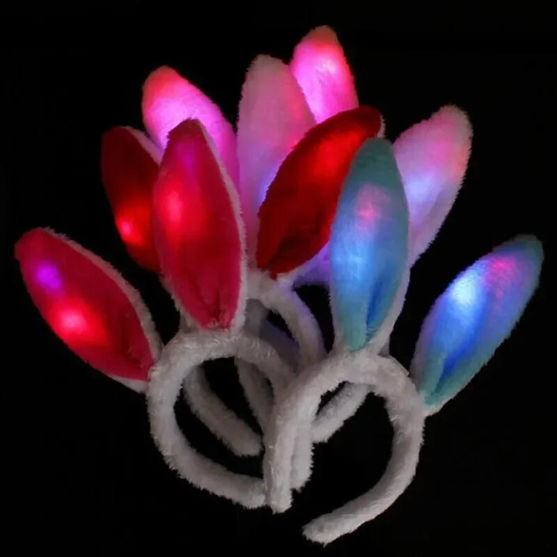 Blizgučių pliušinių triušio ausų galvos juosta LED švytinčių plaukų juosta Neoninė vakarėlio dovana Cosplay gimtadienio Navidado vestuvių festivalis