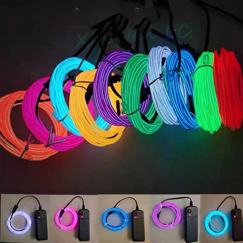 1m/3m/5m Glow EL Wire Kábel LED Neon Karácsonyi Táncparti Barkácsolás Jelmezek Ruházat Világító Autó Fény Dekoráció Ruhák Ball Rave