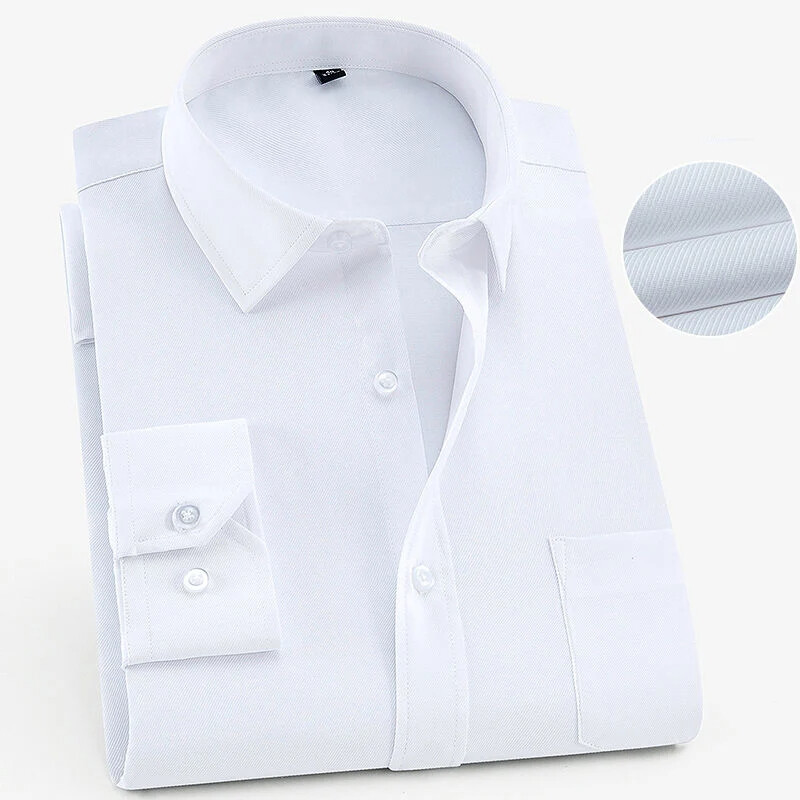 Plusz nagy méretű 8XL 7XL 6XL Férfi üzleti ing, hosszú ujjú tavaszi őszi társasági egyszínű esküvői party Irodai fehér ingek
