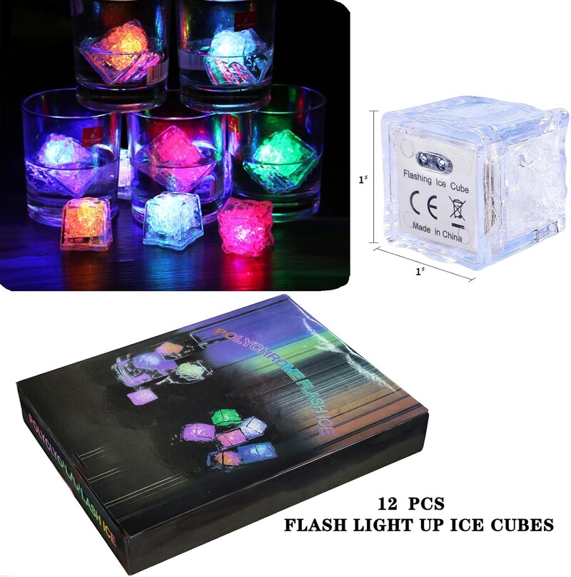 12 vnt vandeniui atsparūs LED ledo kubeliai užsidega ledo kubeliai, daugkartiniai mirksintys švytintys ledo kubeliai skysčio jutiklis švytintys ledo kubeliai gėrimų barui