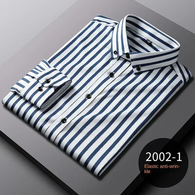 2024-es új divat, alkalmi férfi függőleges csíkos ing sztreccs ing üzleti temperamentum hosszú ujjú ingpasztell gombos ing,