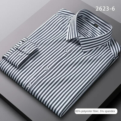 2024-es új divat, alkalmi férfi függőleges csíkos ing sztreccs ing üzleti temperamentum hosszú ujjú ingpasztell gombos ing,