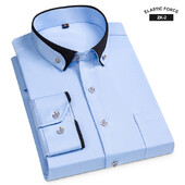 Új divat tavaszi rugalmas nem vasaló hosszú ujjú ing Férfi ifjúsági kristálygombos patchwork gallér, nem pamut üzleti ing férfi