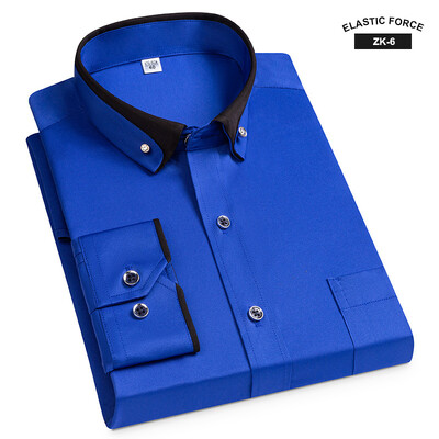 Új divat tavaszi rugalmas nem vasaló hosszú ujjú ing Férfi ifjúsági kristálygombos patchwork gallér, nem pamut üzleti ing férfi