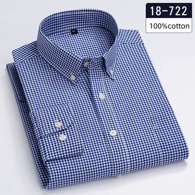 Uus kõrge kvaliteediga 100% puuvillased pikkade varrukatega särgid meestele, saledad vabaaja pehmed ruudulised topid, taskukohased hagijahambulised riided