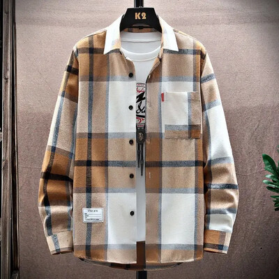 2024 tavaszi és őszi új férfi hosszú ujjú pamut ing Férfi divatos alkalmi laza ingek Divatos kockás ing Hawaii