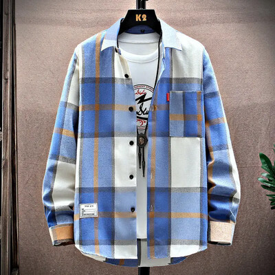 2024 tavaszi és őszi új férfi hosszú ujjú pamut ing Férfi divatos alkalmi laza ingek Divatos kockás ing Hawaii