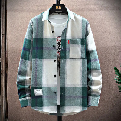 2024 tavaszi és őszi új férfi hosszú ujjú pamut ing Férfi divatos alkalmi laza ingek Divatos kockás ing Hawaii