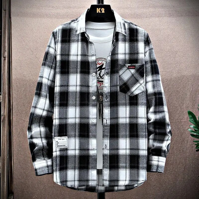 2024 tavaszi és őszi új férfi hosszú ujjú pamut ing Férfi divatos alkalmi laza ingek Divatos kockás ing Hawaii