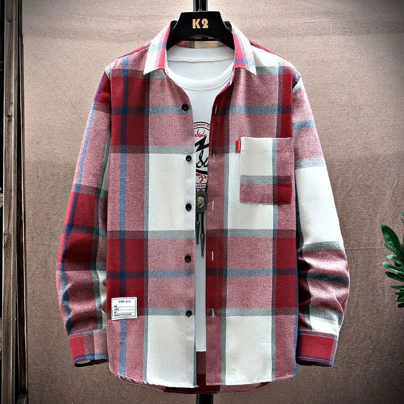 2024 tavaszi és őszi új férfi hosszú ujjú pamut ing Férfi divatos alkalmi laza ingek Divatos kockás ing Hawaii