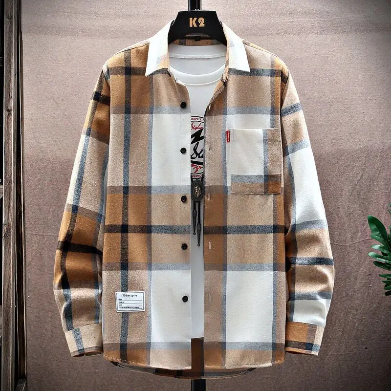 2024 tavaszi és őszi új férfi hosszú ujjú pamut ing Férfi divatos alkalmi laza ingek Divatos kockás ing Hawaii