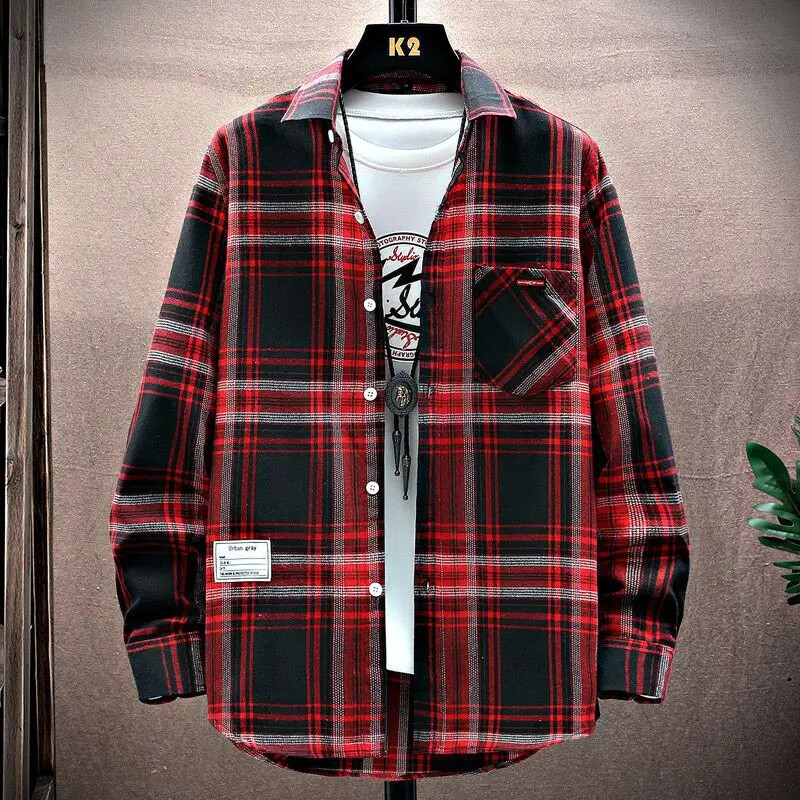 2024 tavaszi és őszi új férfi hosszú ujjú pamut ing Férfi divatos alkalmi laza ingek Divatos kockás ing Hawaii