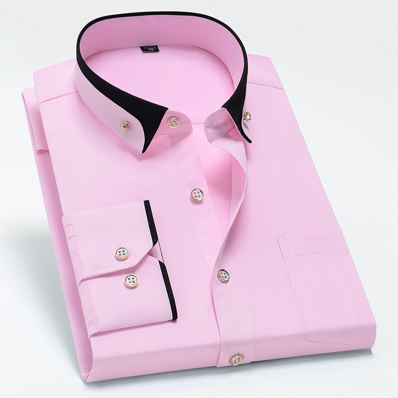 Hot Sale Férfi üzleti ruha ingek hosszú ujjú kontraszt gallér Social Camisa gyémánt ránctalanító gombbal lefelé fekete kék