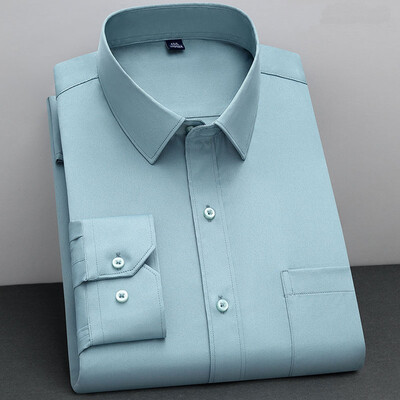 BAMBOOPLE New Fashion, μη σιδερένιο πουκάμισο Αντιρυτιδικό Classic Solid Business Casual μακρυμάνικο πουκάμισο για άνδρες AEchoice