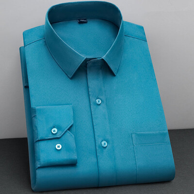 BAMBOOPLE New Fashion, μη σιδερένιο πουκάμισο Αντιρυτιδικό Classic Solid Business Casual μακρυμάνικο πουκάμισο για άνδρες AEchoice