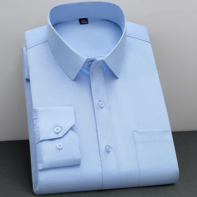 BAMBOOPLE New Fashion, μη σιδερένιο πουκάμισο Αντιρυτιδικό Classic Solid Business Casual μακρυμάνικο πουκάμισο για άνδρες AEchoice
