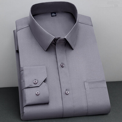 BAMBOOPLE New Fashion, μη σιδερένιο πουκάμισο Αντιρυτιδικό Classic Solid Business Casual μακρυμάνικο πουκάμισο για άνδρες AEchoice