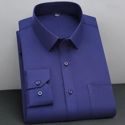 BAMBOOPLE New Fashion, μη σιδερένιο πουκάμισο Αντιρυτιδικό Classic Solid Business Casual μακρυμάνικο πουκάμισο για άνδρες AEchoice