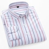 S~5XL βαμβακερό πουκάμισο Oxford για ανδρικό μακρυμάνικο καρό ριγέ πουκάμισο casual ανδρικό πουκάμισο εργασίας με κανονική εφαρμογή με κουμπιά