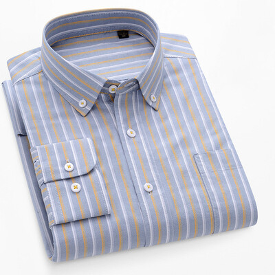 S~5XL βαμβακερό πουκάμισο Oxford για ανδρικό μακρυμάνικο καρό ριγέ πουκάμισο casual ανδρικό πουκάμισο εργασίας με κανονική εφαρμογή με κουμπιά