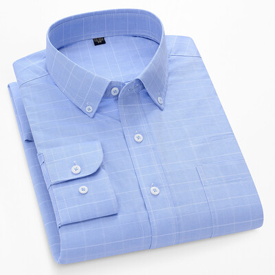 S~5XL βαμβακερό πουκάμισο Oxford για ανδρικό μακρυμάνικο καρό ριγέ πουκάμισο casual ανδρικό πουκάμισο εργασίας με κανονική εφαρμογή με κουμπιά