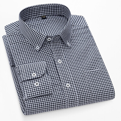 S~5XL βαμβακερό πουκάμισο Oxford για ανδρικό μακρυμάνικο καρό ριγέ πουκάμισο casual ανδρικό πουκάμισο εργασίας με κανονική εφαρμογή με κουμπιά