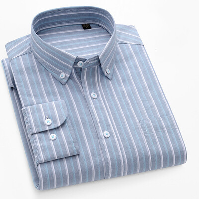 S~5XL βαμβακερό πουκάμισο Oxford για ανδρικό μακρυμάνικο καρό ριγέ πουκάμισο casual ανδρικό πουκάμισο εργασίας με κανονική εφαρμογή με κουμπιά