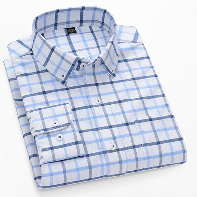 S~5XL βαμβακερό πουκάμισο Oxford για ανδρικό μακρυμάνικο καρό ριγέ πουκάμισο casual ανδρικό πουκάμισο εργασίας με κανονική εφαρμογή με κουμπιά