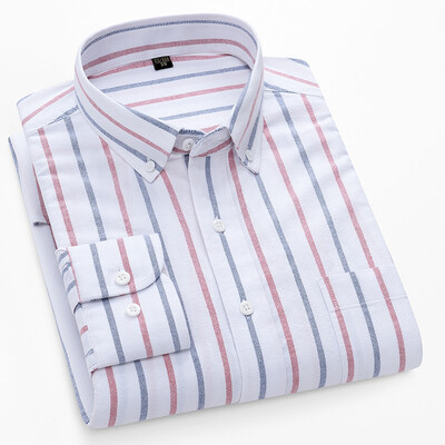 S~5XL βαμβακερό πουκάμισο Oxford για ανδρικό μακρυμάνικο καρό ριγέ πουκάμισο casual ανδρικό πουκάμισο εργασίας με κανονική εφαρμογή με κουμπιά