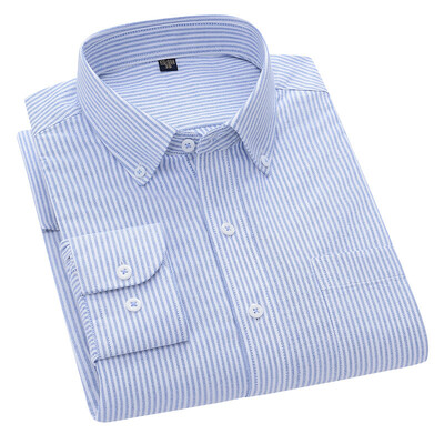 S~5XL βαμβακερό πουκάμισο Oxford για ανδρικό μακρυμάνικο καρό ριγέ πουκάμισο casual ανδρικό πουκάμισο εργασίας με κανονική εφαρμογή με κουμπιά