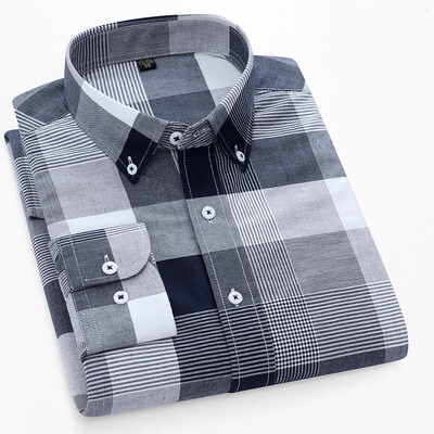 S~5XL βαμβακερό πουκάμισο Oxford για ανδρικό μακρυμάνικο καρό ριγέ πουκάμισο casual ανδρικό πουκάμισο εργασίας με κανονική εφαρμογή με κουμπιά