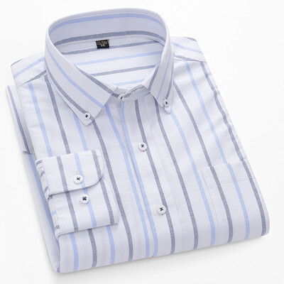 S~5XL βαμβακερό πουκάμισο Oxford για ανδρικό μακρυμάνικο καρό ριγέ πουκάμισο casual ανδρικό πουκάμισο εργασίας με κανονική εφαρμογή με κουμπιά