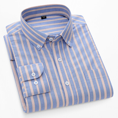 S~5XL βαμβακερό πουκάμισο Oxford για ανδρικό μακρυμάνικο καρό ριγέ πουκάμισο casual ανδρικό πουκάμισο εργασίας με κανονική εφαρμογή με κουμπιά