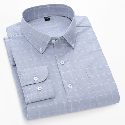 S~5XL βαμβακερό πουκάμισο Oxford για ανδρικό μακρυμάνικο καρό ριγέ πουκάμισο casual ανδρικό πουκάμισο εργασίας με κανονική εφαρμογή με κουμπιά