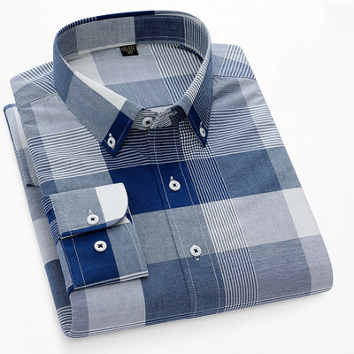S~5XL βαμβακερό πουκάμισο Oxford για ανδρικό μακρυμάνικο καρό ριγέ πουκάμισο casual ανδρικό πουκάμισο εργασίας με κανονική εφαρμογή με κουμπιά