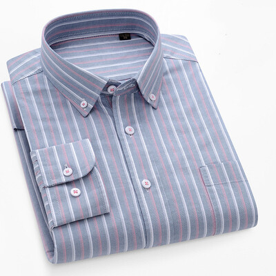 S~5XL βαμβακερό πουκάμισο Oxford για ανδρικό μακρυμάνικο καρό ριγέ πουκάμισο casual ανδρικό πουκάμισο εργασίας με κανονική εφαρμογή με κουμπιά