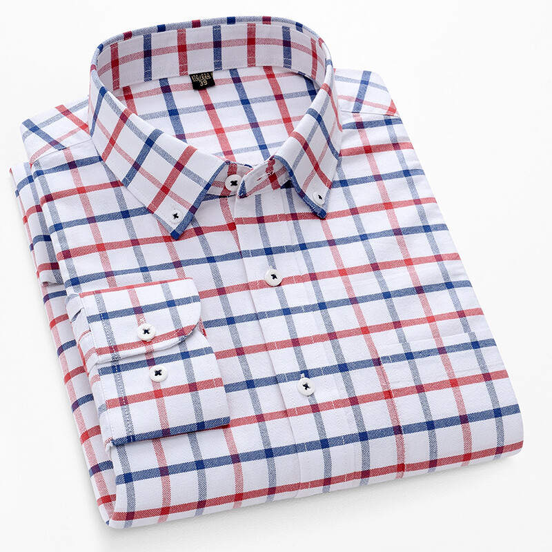 S~5XL βαμβακερό πουκάμισο Oxford για ανδρικό μακρυμάνικο καρό ριγέ πουκάμισο casual ανδρικό πουκάμισο εργασίας με κανονική εφαρμογή με κουμπιά