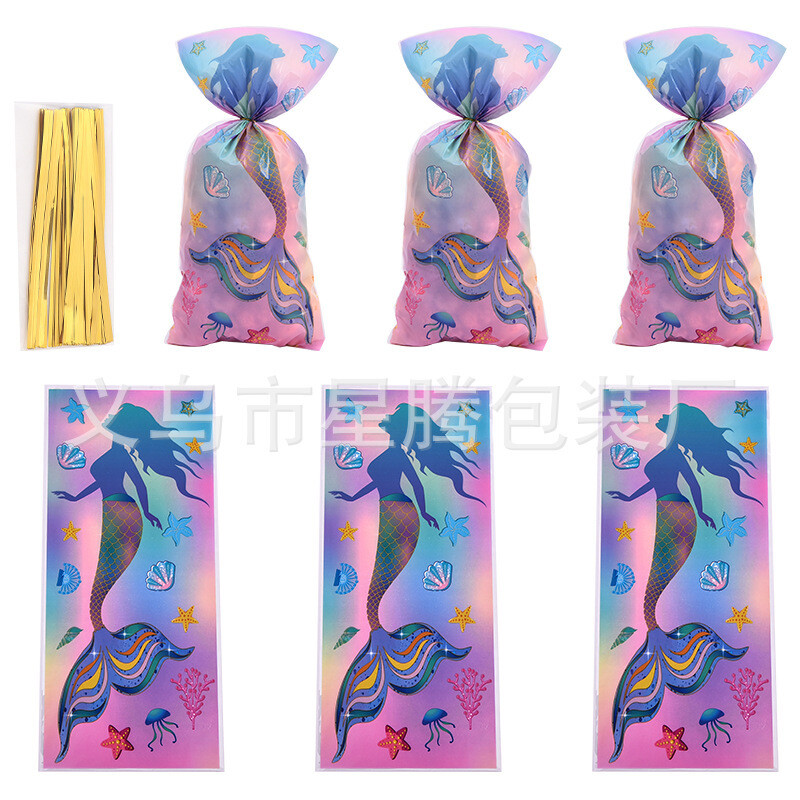 Mermaid Scale Pattern Party Candy Bundle Kabata Sniega pārslām Iepakojuma maisiņš Tie Dāvanu Soma OPP Caurspīdīga Plakana Kabata