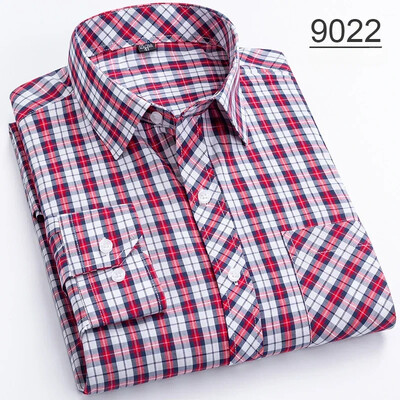 Νέο σε πουκάμισο πάνω από το μέγεθος 8XL100% βαμβακερά μακρυμάνικα πουκάμισα για άνδρες σε λεπτή εφαρμογή casual απλό πουκάμισο λεπτό καρό ρούχα Χαβάης