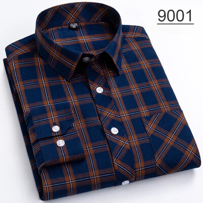 Νέο σε πουκάμισο πάνω από το μέγεθος 8XL100% βαμβακερά μακρυμάνικα πουκάμισα για άνδρες σε λεπτή εφαρμογή casual απλό πουκάμισο λεπτό καρό ρούχα Χαβάης