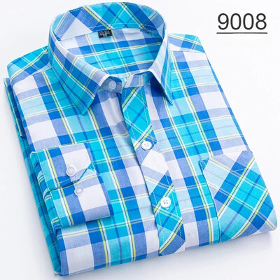 Νέο σε πουκάμισο πάνω από το μέγεθος 8XL100% βαμβακερά μακρυμάνικα πουκάμισα για άνδρες σε λεπτή εφαρμογή casual απλό πουκάμισο λεπτό καρό ρούχα Χαβάης
