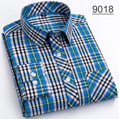 Νέο σε πουκάμισο πάνω από το μέγεθος 8XL100% βαμβακερά μακρυμάνικα πουκάμισα για άνδρες σε λεπτή εφαρμογή casual απλό πουκάμισο λεπτό καρό ρούχα Χαβάης